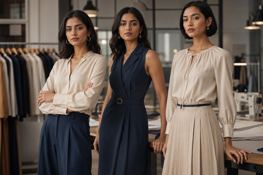 Ladies apparel models in modern atelier